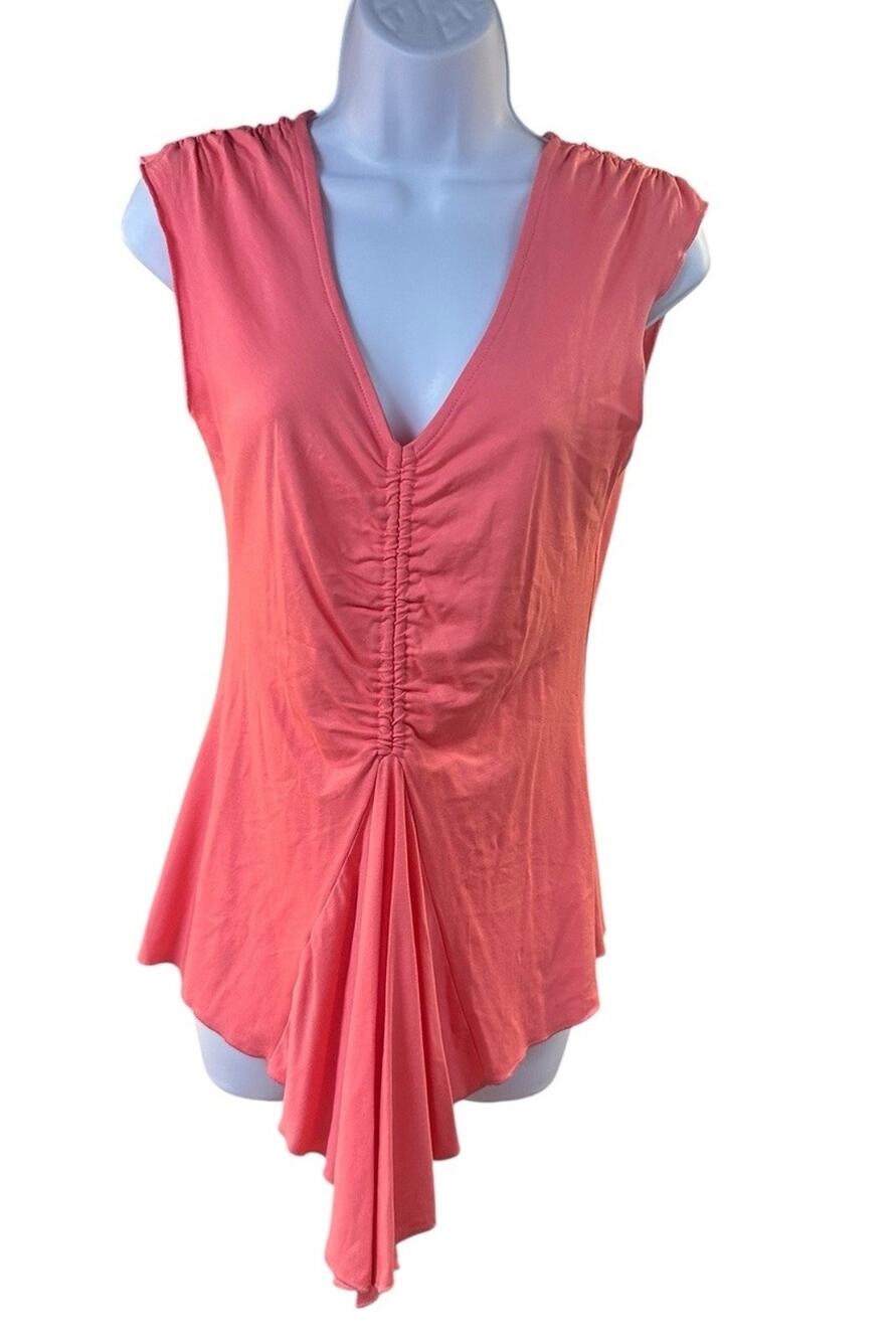 Vintage Alexia Pink Coral Ruched Sleeveless Top Asymmetrical USA Made Y2K Size L